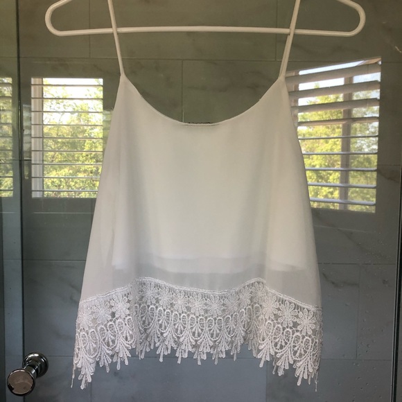 White Lace-Bottom Crop Top - Picture 3 of 3